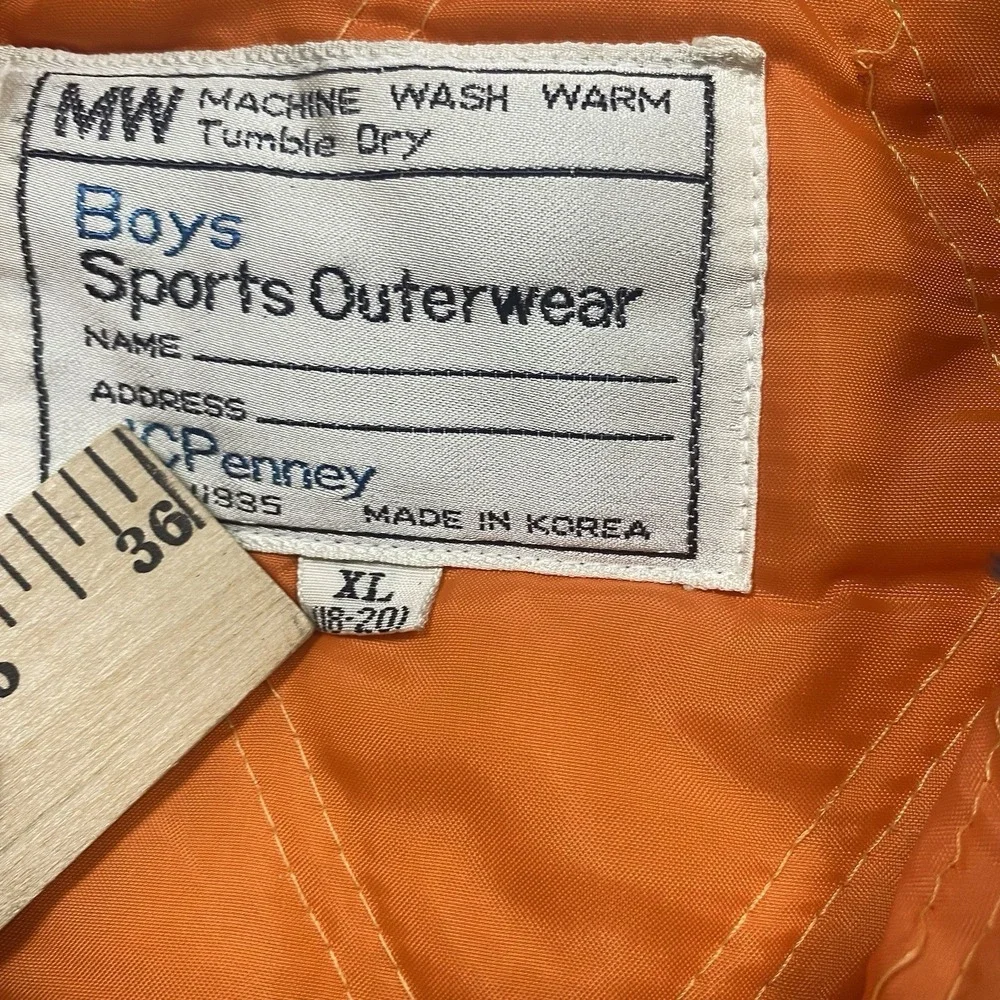 Vintage JCPenney Boys N-3B Parka Jacket Navy Blue Faux Fur Hood XL 18-20